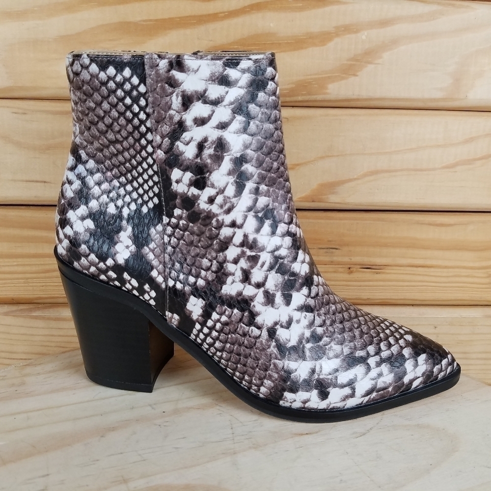 Heeled Ankle Boots Bootie Snake Print Side Zip NEW 14th & Union 5 US Braxten